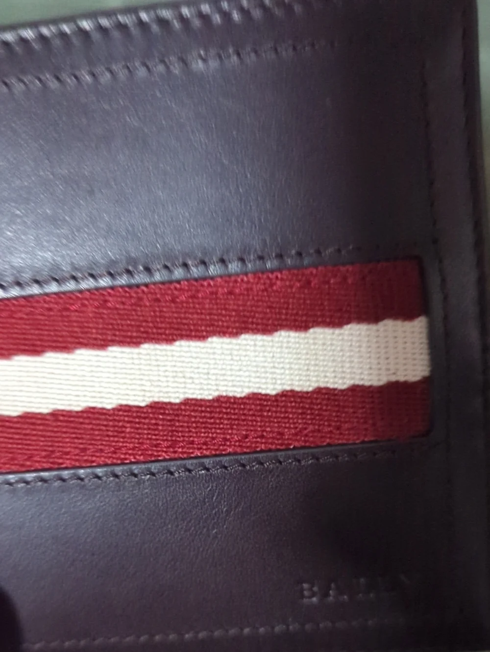 Dark Brown Leather Bifold Wallet with Red & White Stripe Accent